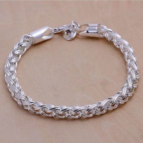 Lakeview Apparel Jewelry - Women's .925 Sterling Silver Stamped 4 MM Twist Braided Bracelet 8"